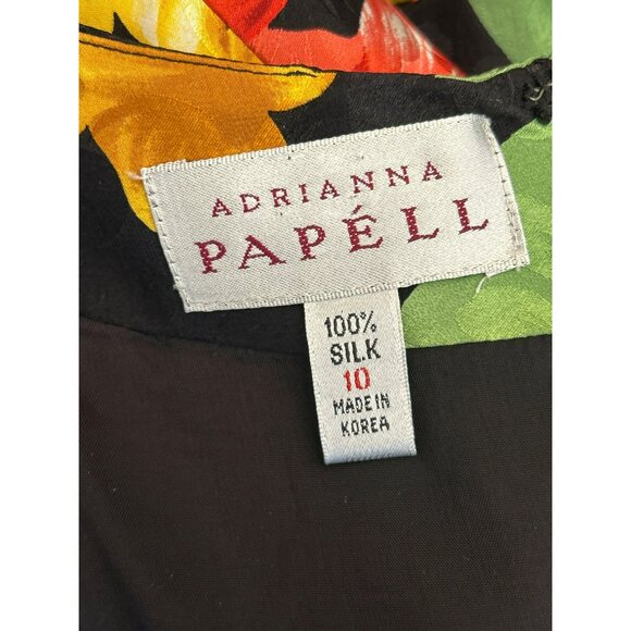 Vintage 1980s Adrianna Papell Tropical Floral Short Sleeve Silk Dress Size 10 - Picture 4 of 8